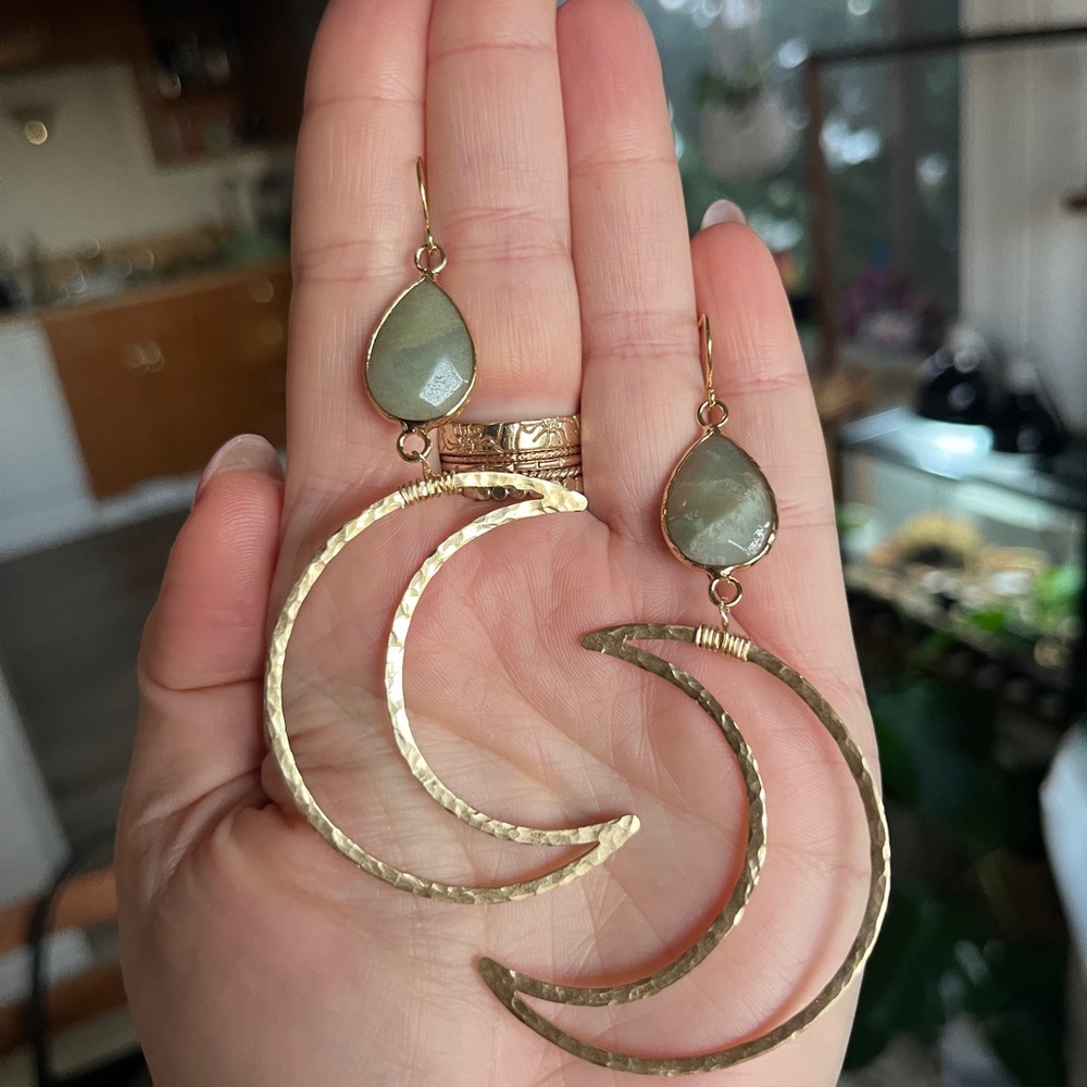 Gold and Green Teardrop Earrings